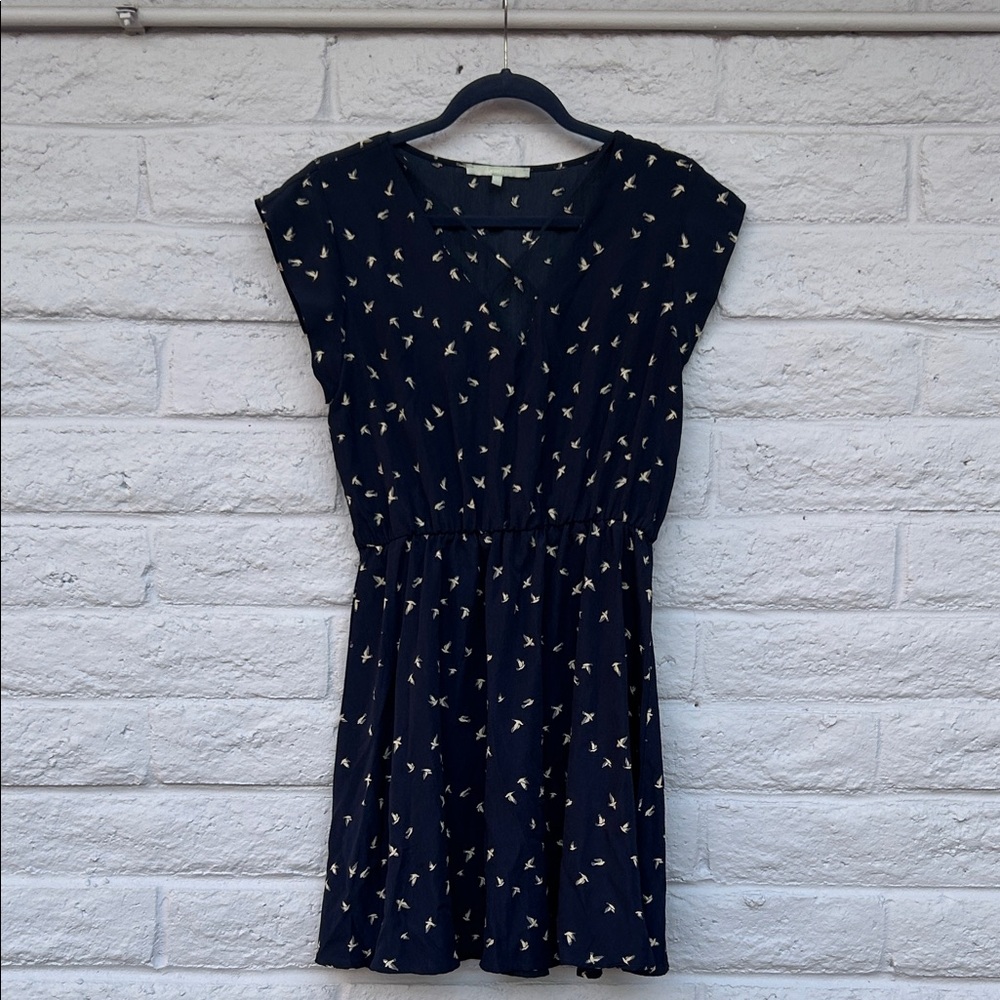 Sweet Rain Navy Bird Print A Line Mini Dress